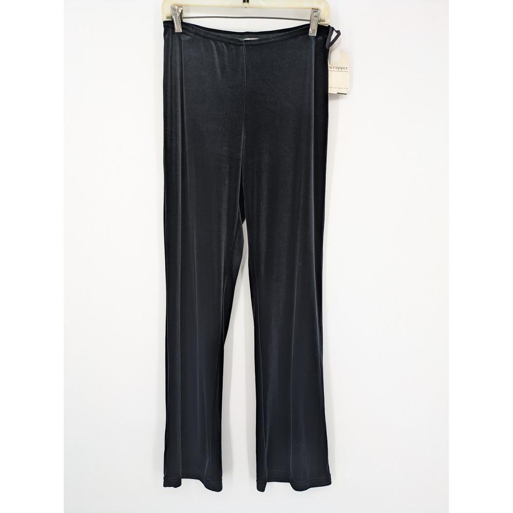 Wrapper Vintage Velvet Pants Womens Medium Black Wide Leg Stretch Velour Y2K NWT